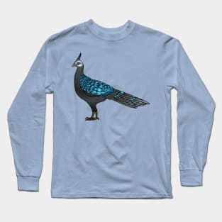 Palawan peacock pheasant bird cartoon illustration Long Sleeve T-Shirt